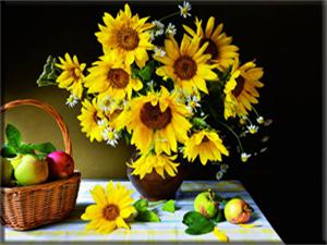 Алмазна мозаїка  за номерами 30*40см "Букет сонячників" карт уп. (Полотно на рамі камені) (GLD60312)