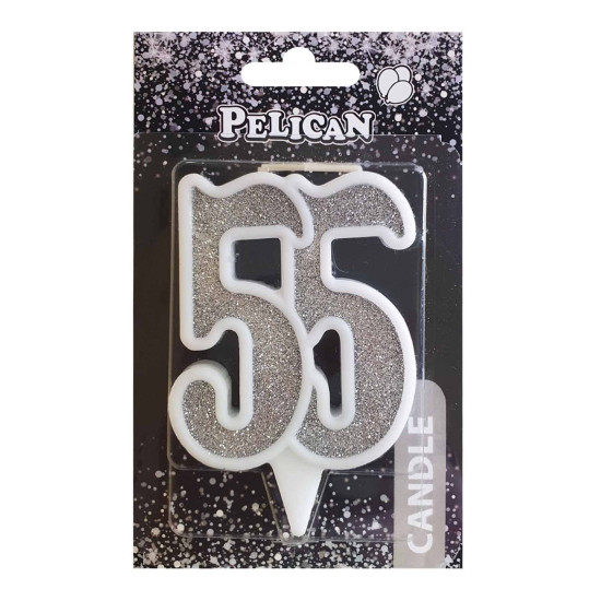 Свеча юбилейная для торта Pelican "55" СЕРЕБРО 7см Серебряный Pelican (867255)