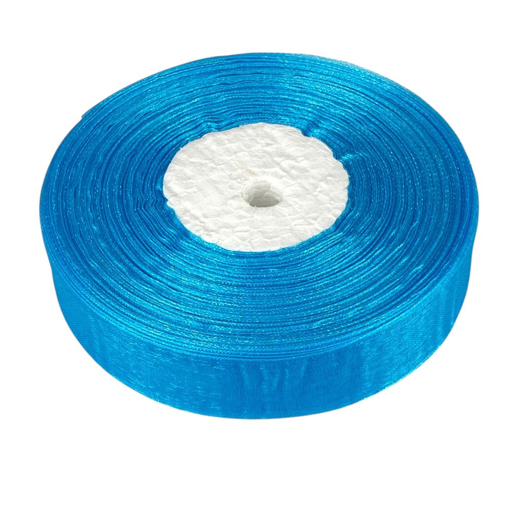 Стрічка з органзи яскраво блакитна 2,0 см х 50 ярдів Блакитний Marill (D02020-047)