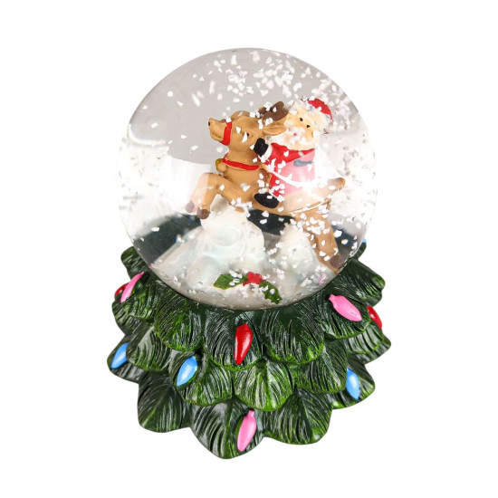 Сувенір "Куля снігова 65мм - "Санта  з оленем- Ялинка" (М-036)