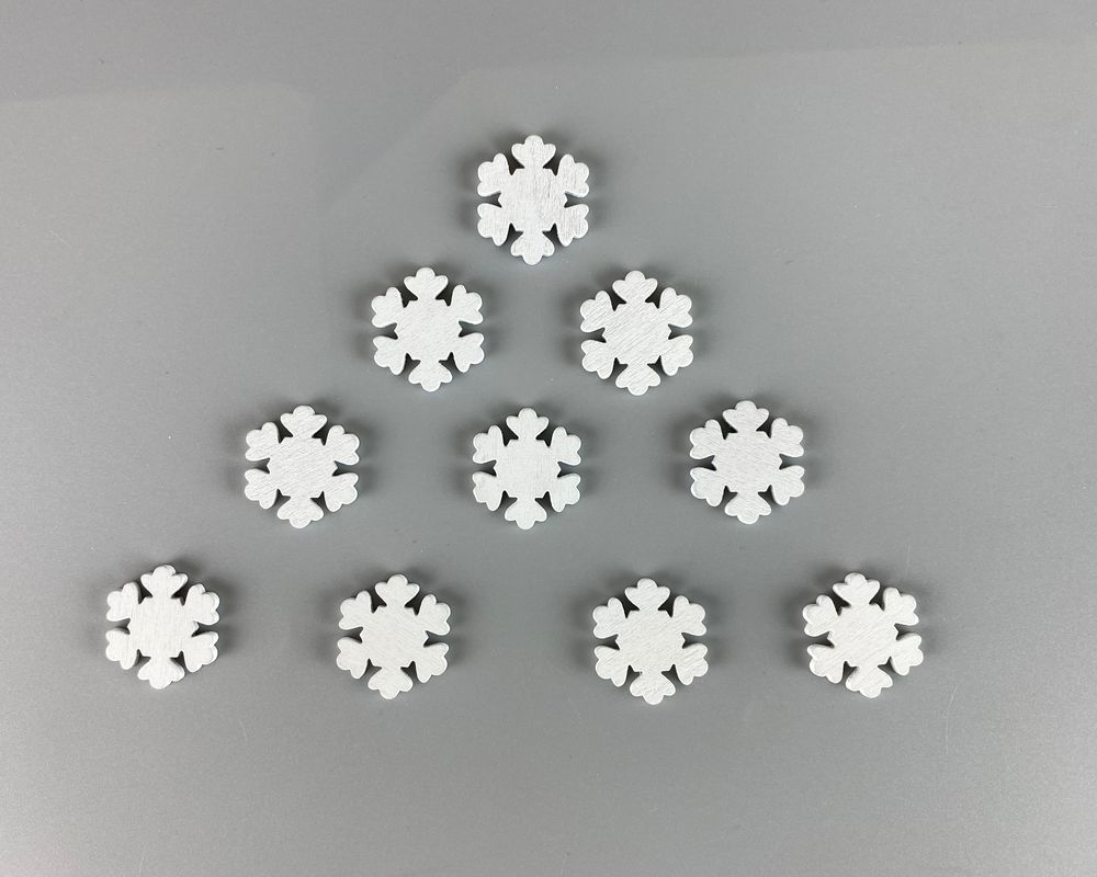 Дерев'яна сніжинка 2 х 3см, біла, 10шт (TK-005)