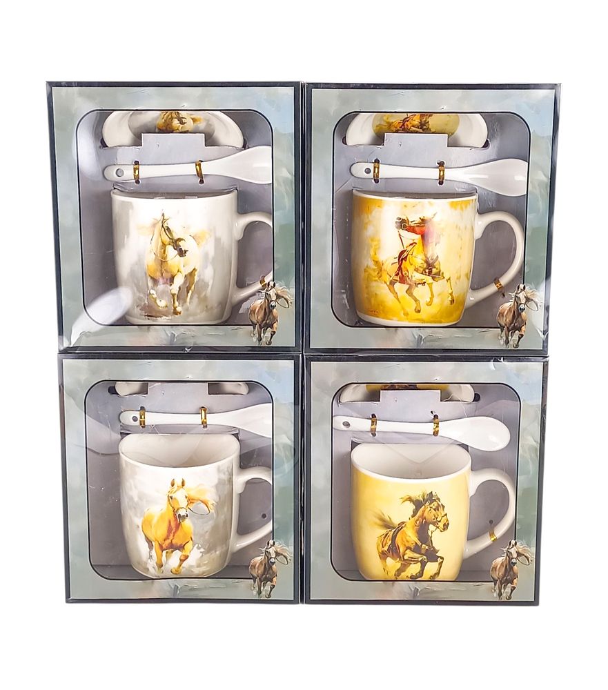 Чашка керамічна 350мл "Кінь" із блюдцем, ложкою, у подарунковій упаковці (НК-2345)