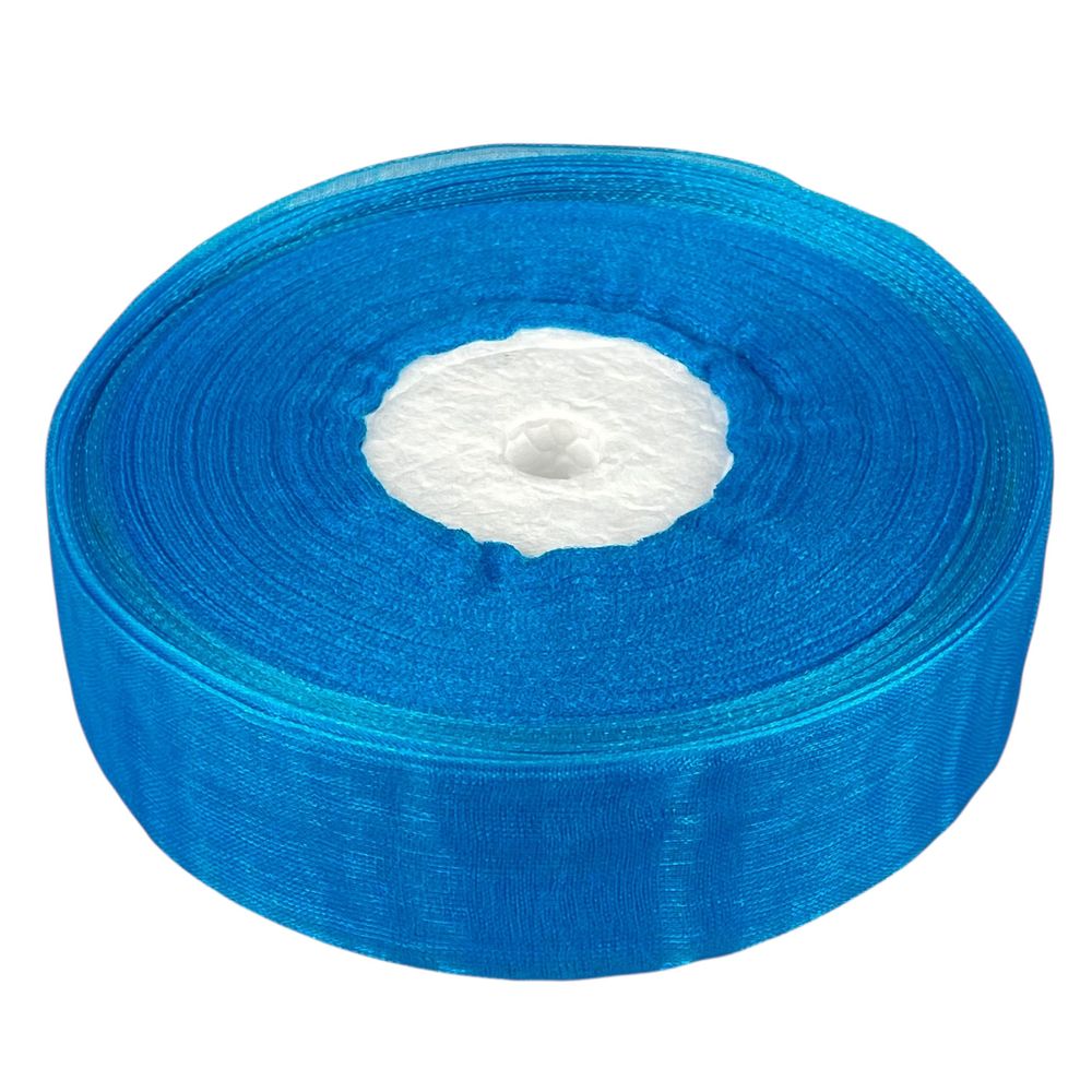 Лента с органзы  "лазурный" 2,5 см х  50 ярдов Голубой Marill (D02025-bk15)