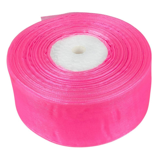 Стрічка з органзи яскраво-рожева 4,0 см х 50 ярдів Рожевий Marill (D02040-005)