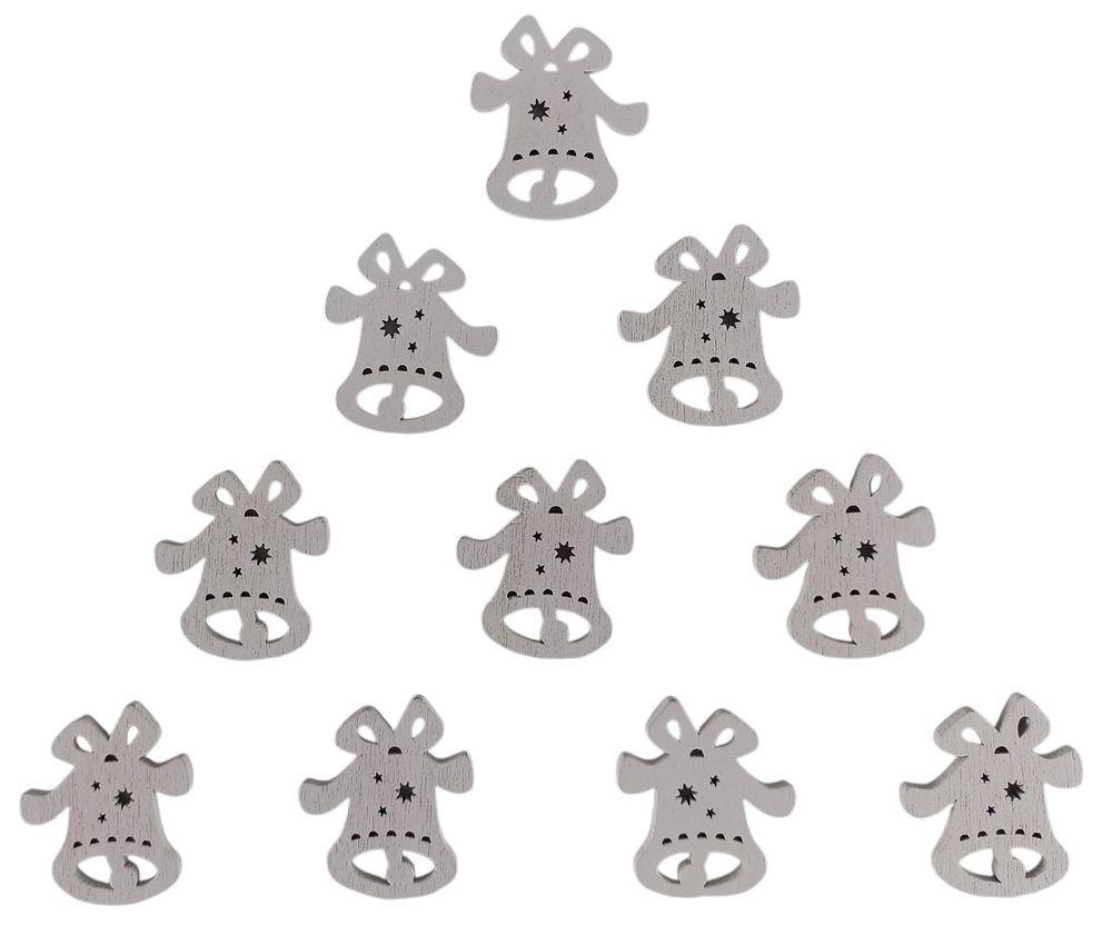 Дерев'яний дзвіночок з зірками  2 х 3см, білий, 10шт (TK-010)