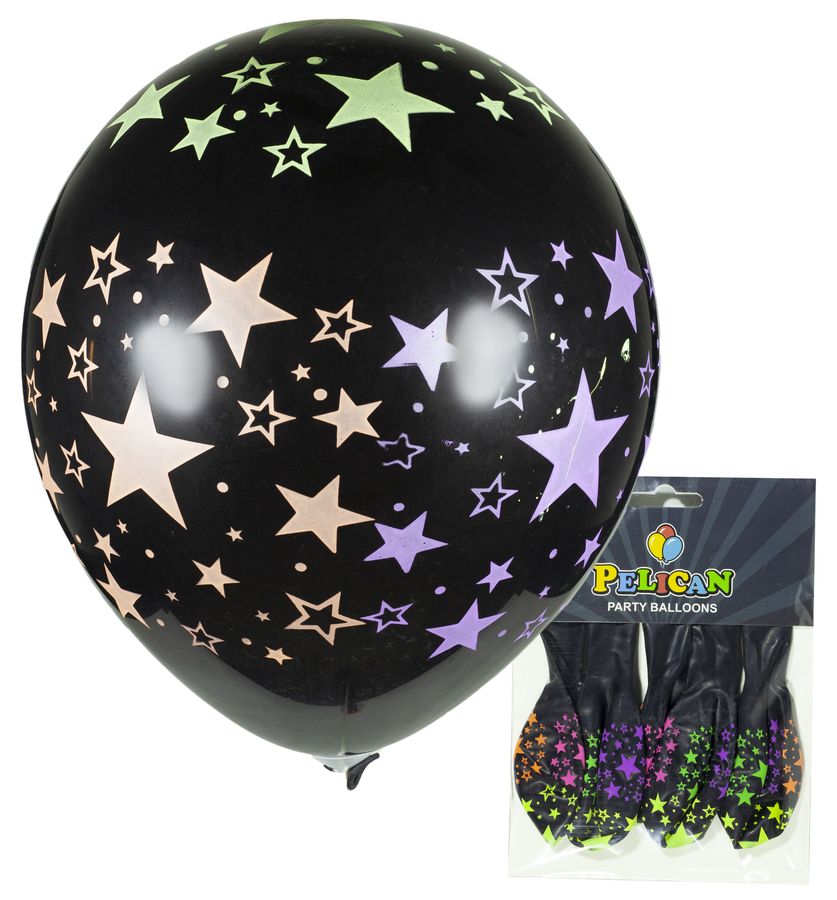Шарики Pelican 12' (30 см), черный - звездочки, 5шт/уп, 827512 (827512/1205-512)