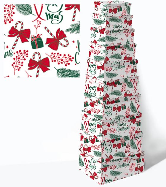 Прямокутна новорічна подарункова  коробка , 37.5*29*16/35*27*15/33*25.5*14.5/31*23*13.5/29*22*12.5/27*20*11.5/25*18*10.5/23*16.5*9.5/21*15*8.5/19*13*7.5см, (10шт в наборі) (581-5)