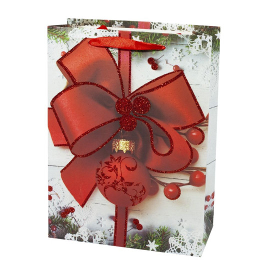Пакет новорічний "Бант" з глітером, 18х23х10см, 210гр (RQ-629S)