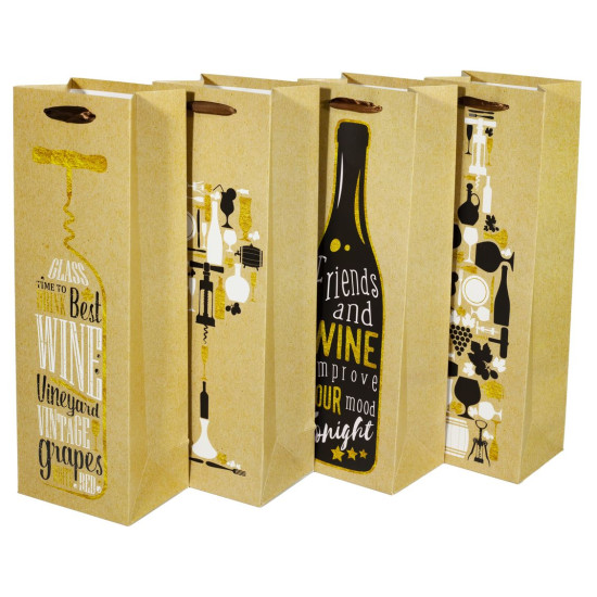 Пакет подарунковий DV-BK-261, під пляшку, 4 дизайни, 210g , 12.8x35x8.4 (DV-BK-261)