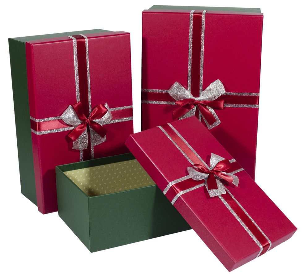 Подарункова коробка 09195-13, прямокутна червона з зеленим, 32х21х13.5cm/29х18х11.5/26х15х9.5cm   3шт. в наборі (09195-13)