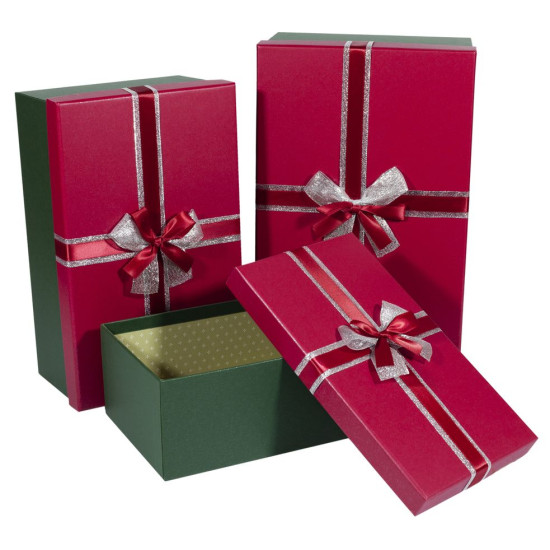 Подарункова коробка 09195-13, прямокутна червона з зеленим, 32х21х13.5cm/29х18х11.5/26х15х9.5cm   3шт. в наборі (09195-13)