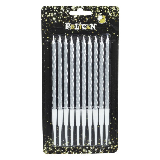 Набор свечей для торта "СПИРАЛЬНЫЕ 14 см", СЕРЕБРО 10шт / уп Серебряный Pelican (868122)