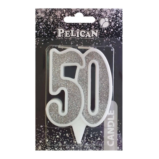 Свеча юбилейная для торта Pelican "50" СЕРЕБРО 7см Серебряный Pelican (867250)