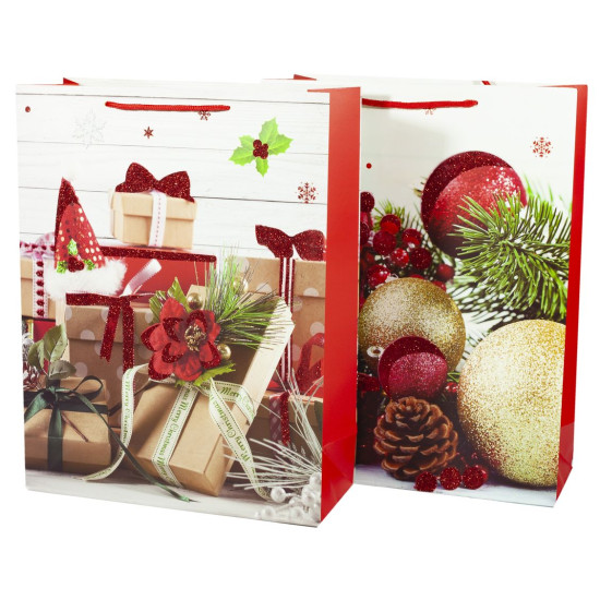 Подарочные пакеты новогодние 31*40*12cm с глиттером, Unison, 5173L (5173L)