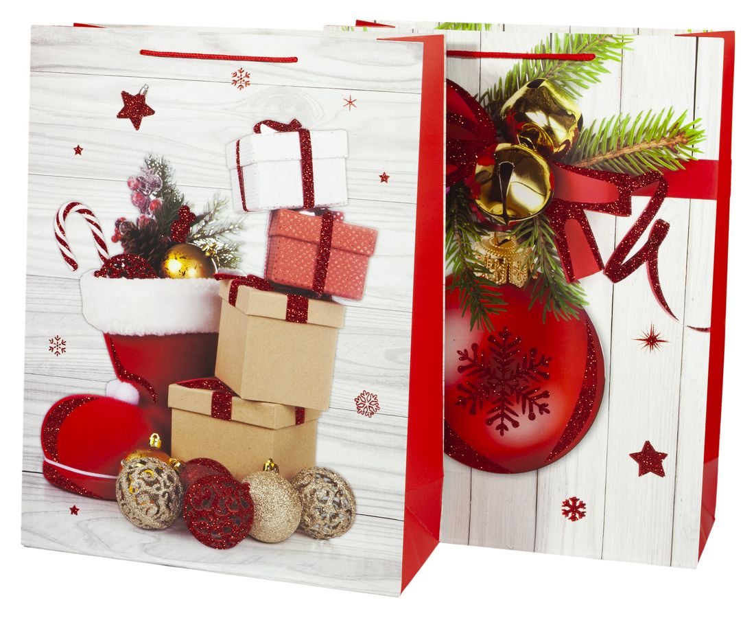 Подарочные пакеты новогодние 31*40*12cm с глиттером, Unison, 5173L (5173L)