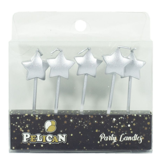 Набор свечей для торта "ЗВЕЗДОЧКА", серебо, 5шт/уп Серебряный Pelican (868702)
