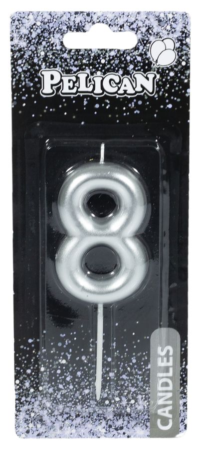 Свеча для торта Pelican "8" СЕРЕБРО 6 см Серебряный Pelican (866028)