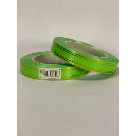 Лента пластиковая 2см, 50 ярд, салатная + 2 золотые полоски, BELATEX Зеленый Unison (PAS20 -2 salad)