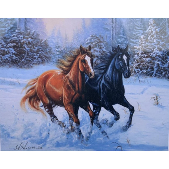 Картина по номерам 30*40см "Лошади" OPP (холст на раме краск. кисти. ) (1444EKTL_O)