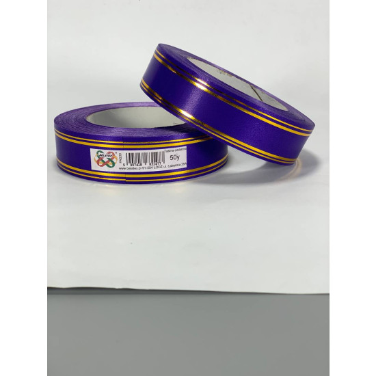 Лента пластиковая 3см, 50 ярд, ярко синий + 2 золотые полоски, BELATEX (PAS30 -2 bright blue)