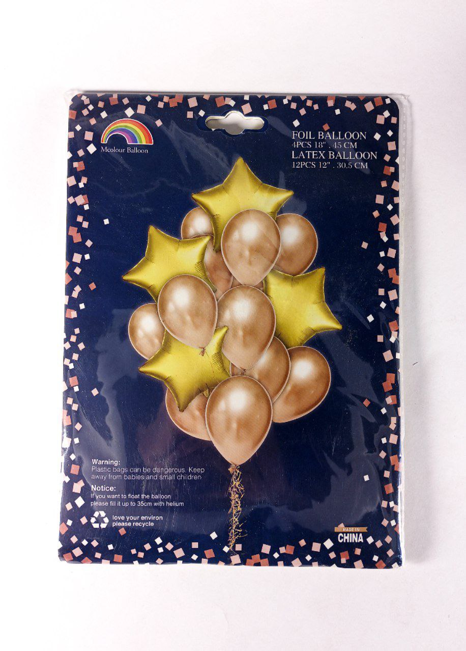 Набор из 16 шариков - 4 фольгированных "18" 45 см и 12 латексных "12" 30,5 см, ЗОЛОТО Золотой Unison (K-521gold)