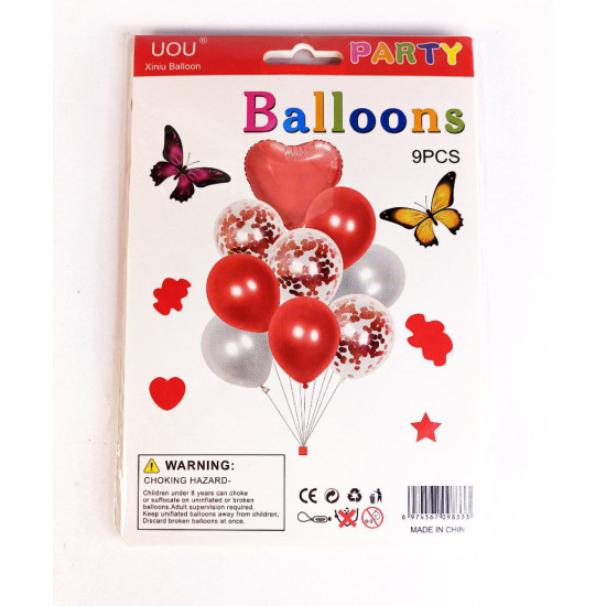 Набор из 9 шариков , Сердечко  красное Красный Unison (836834-1 red)
