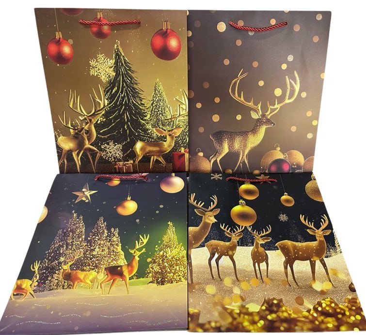 Новогодний подарочный  пакет с глитером, 30х41.5х12см, 4 дизайна,  SM5882L-2 Разноцветный Unison (SM5882L-2)