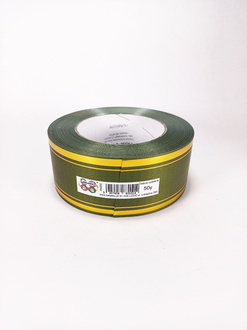 Лента пластиковая 5 см, 50 ярд,оливковый + 2 золотые полоски, BELATEX (PAS50 -2 olive)