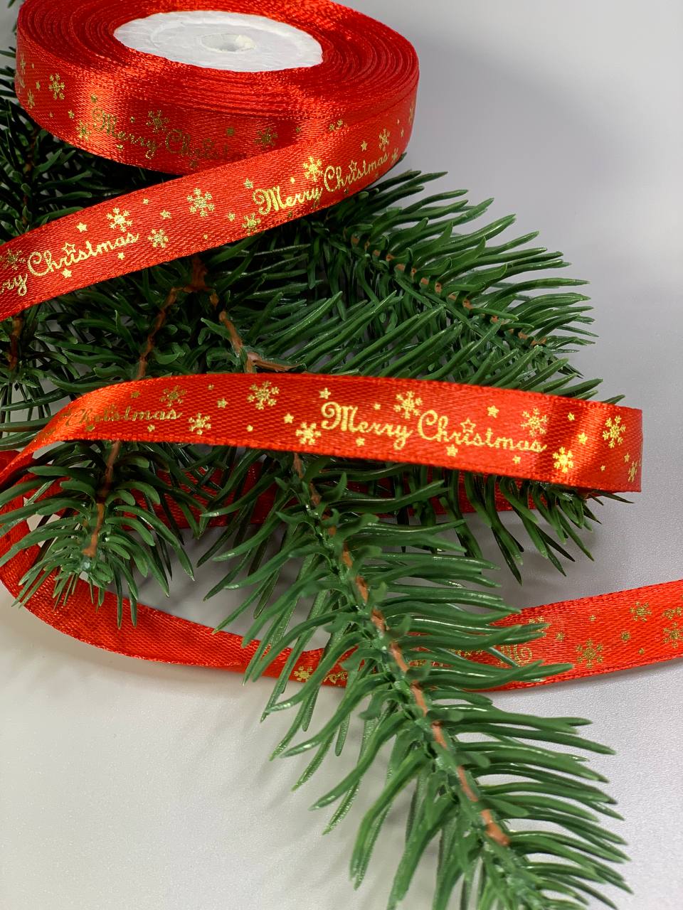 Лента репсовая новогодняя Merry Christmas 12мм х 22м Красный Unison (D13212 red)