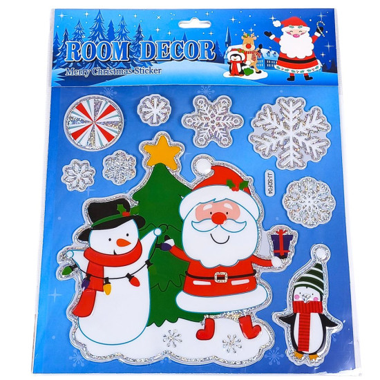 Наклейка декоративная объемная "Санта Клаус,Снеговик" 20,5 х 26см Разноцветный Unison (ST-4428)