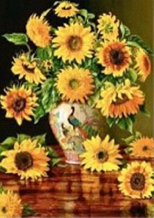 Алмазная мозаика по номерам 30 х 40см  "Букет подсолнухов"  (холст на раме) Разноцветный Unison (61271_B GLD)