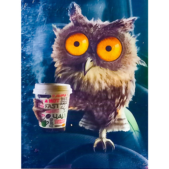 Алмазная мозаика 30 х 40см "Сова с кофе" рулон в PVC (без подрамника) Разноцветный Unison (61305_O GLD)