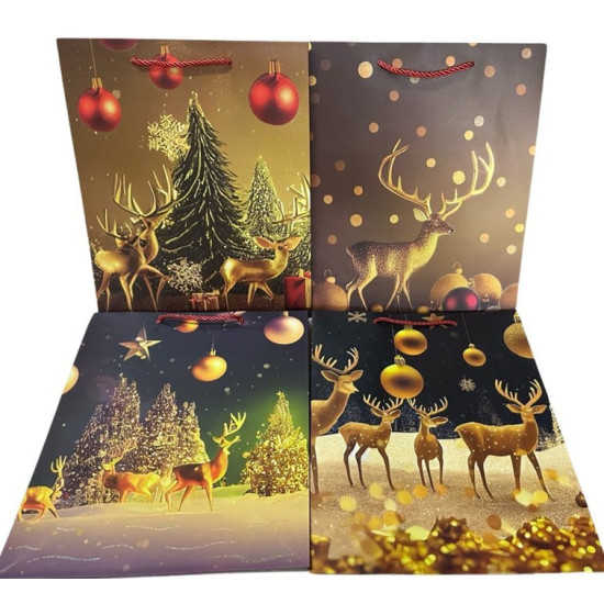 Новогодний подарочный пакетс глитером , 26х32х10см, 4 дизайна,  SM5882M-4 Разноцветный Unison (SM5882M-4)