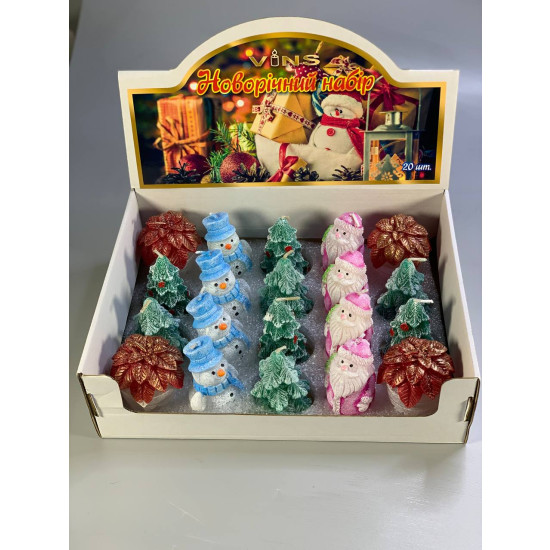 Набор декоративных новогодних свечей (елка, снеговик, новогодний цветок, морозко) 7,5см,  20 шт Разноцветный Unison (sw 75 -20)