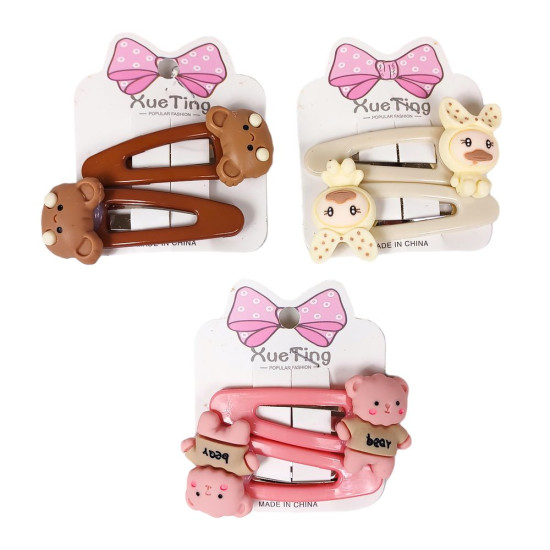 Заколка тик-так для волос "Мишки и уточки" 20шт на блистере Разноцветный Без бренда (HC-009)