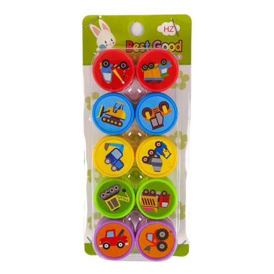 Набір штампиків 25мм 10шт "Машина" у блістері Різнокольоровий Без бренду (1019-A)