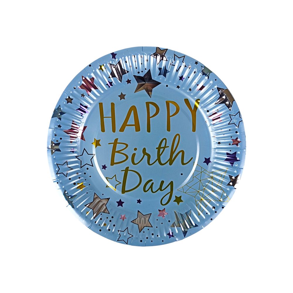 Тарелки одноразовые картонные фольгированные 10 штук в пачке, Happy birthday Голубой Без бренда (10151 blue)