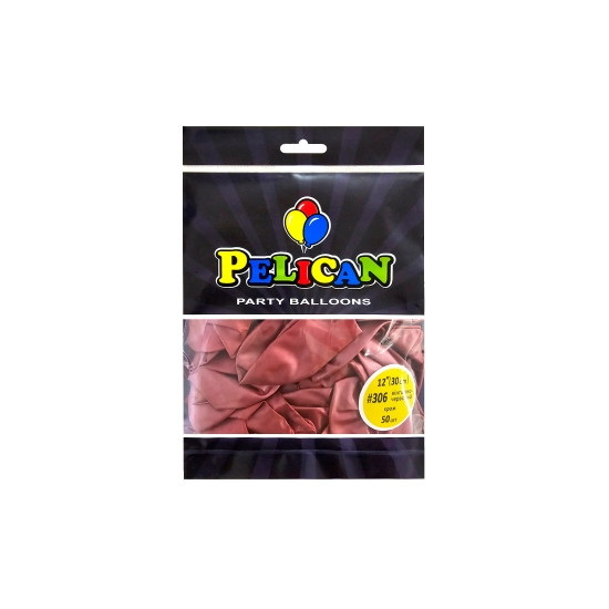 Шарики Pelican латексные 12"(30cm) хром винтажно-красный, 50шт Красный Pelican (812306)