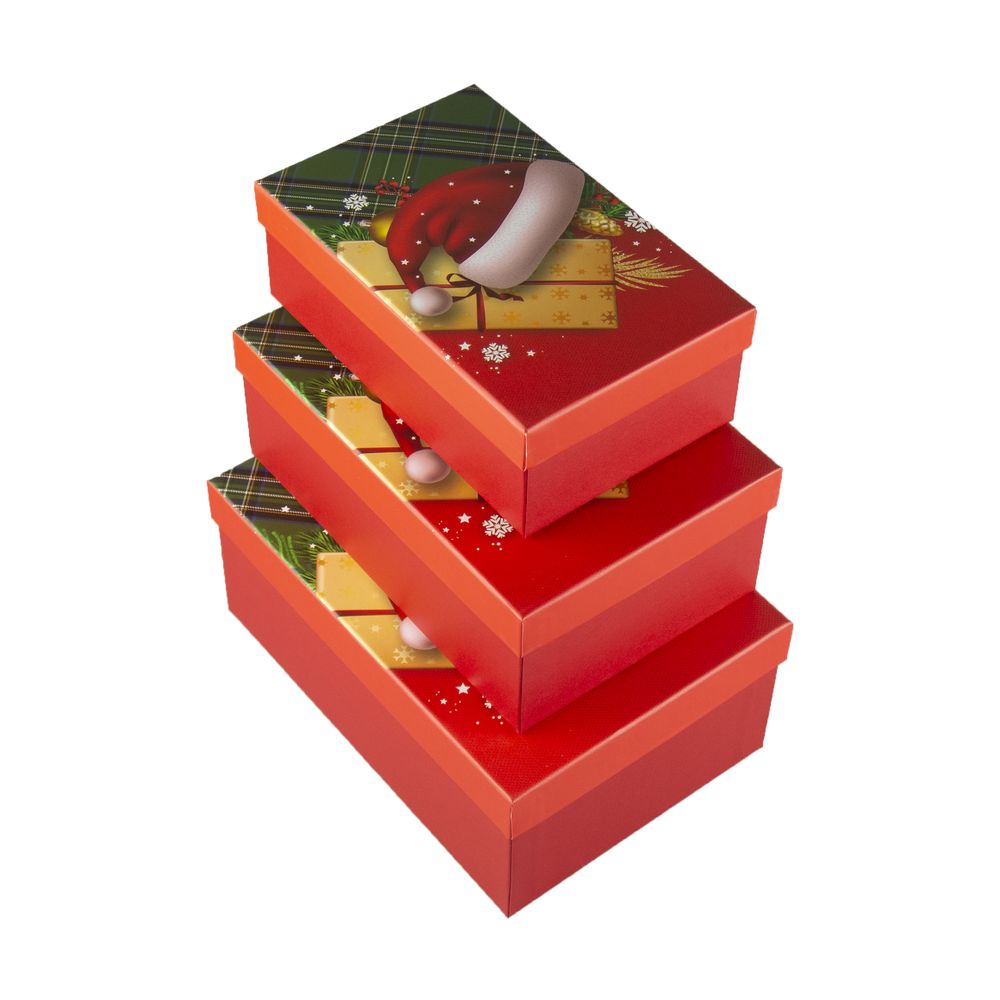 Подарочная новогодняя коробка прямоугольная 23 х 16 х 9см, 3шт/наб Красный Unison (11382-57-44)