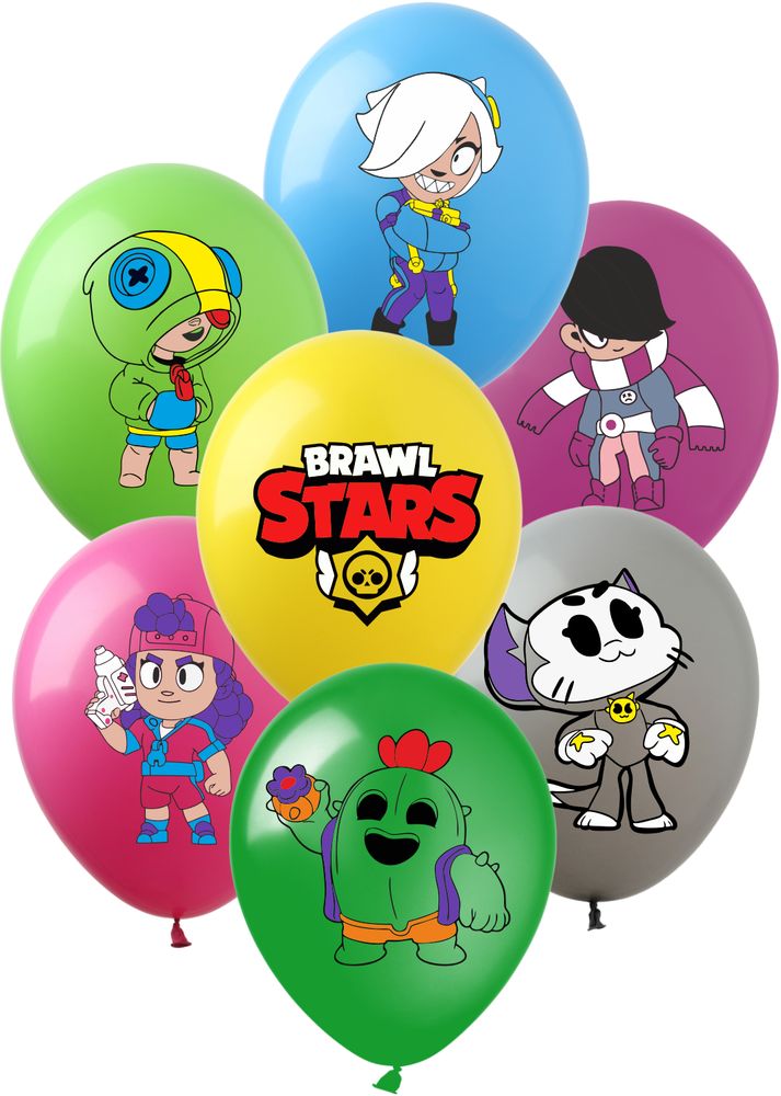 Шарики  12" (30см) "Brawl Stars" 1-стр. 10шт Разноцветный Pelican (828282)
