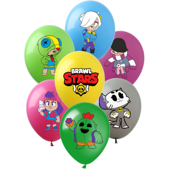 Шарики  12" (30см) "Brawl Stars" 1-стр. 10шт Разноцветный Pelican (828282)