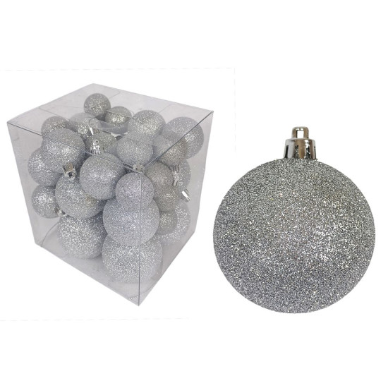Набор новогодних шаров - серебро, 30шт разного диаметра (11562167 silver)