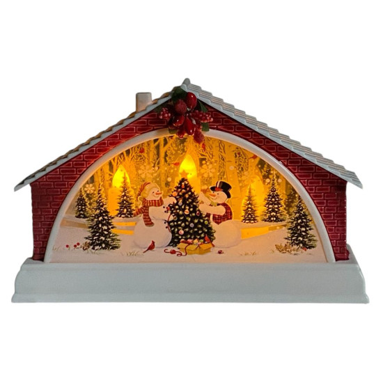 Сувенір декоративний, що світиться, LED "Будиночок-Сніговик" 15,5 х 4 х 9,5см (ZF-080-А-2)
