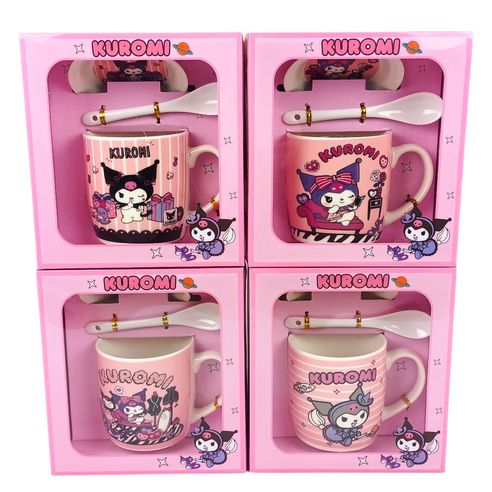 Чашка керамическая 350мл "Kuromi" с блюдцем и ложкой 4 вида (1970)