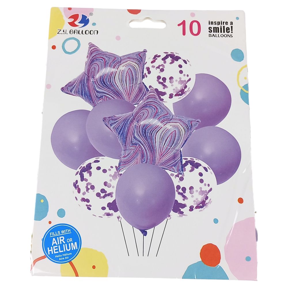 Набір з 10 кульок,  "Зірка мармур" бузковий (2065-10 lilac)