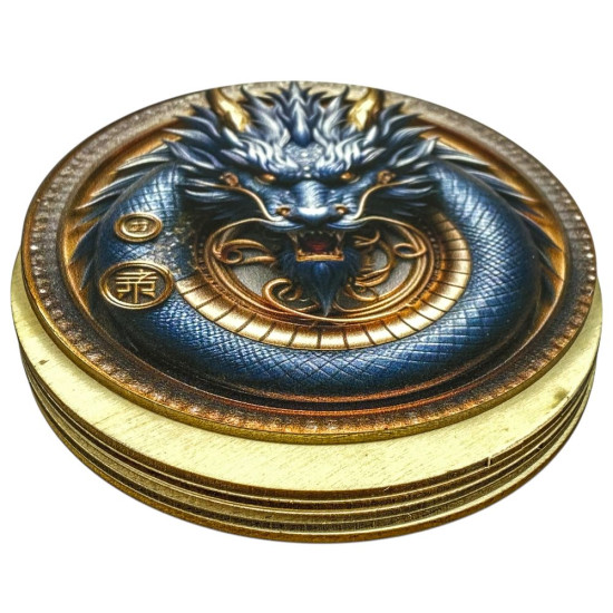 Набор деревянных подставок под чашку -6шт "Драконы" , ø 10см, толщина 2мм (CS-02)