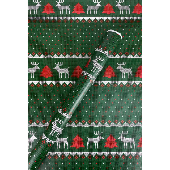 Крафт бумага  новогодняя "Олени на зеленом" , 0,68х8м (Пт-І-231)