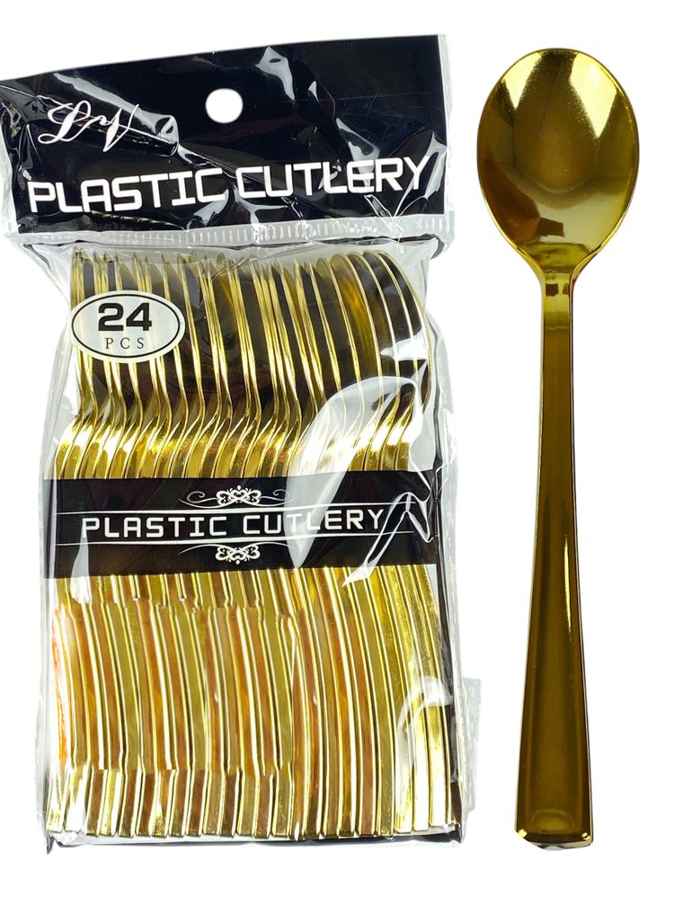 Ложки пластиковые многоразовые золото, 13см, 24шт/уп (7500-50-1)