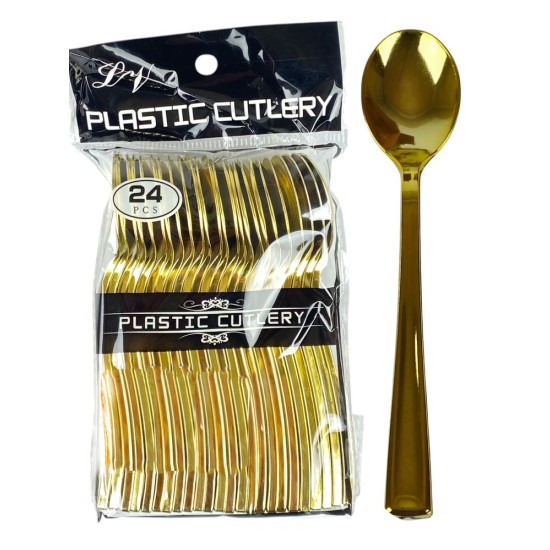 Ложки пластиковые многоразовые золото, 13см, 24шт/уп (7500-50-1)