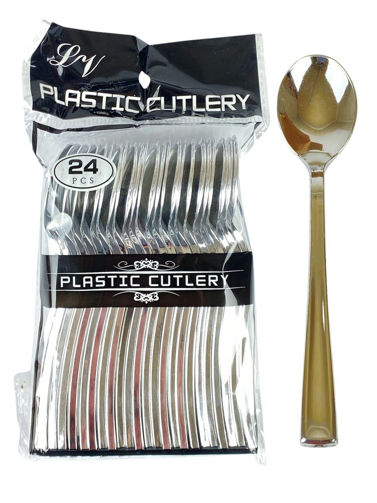 Ложки пластиковые многоразовые серебро, 13см, 24шт/уп (7500-49-1)